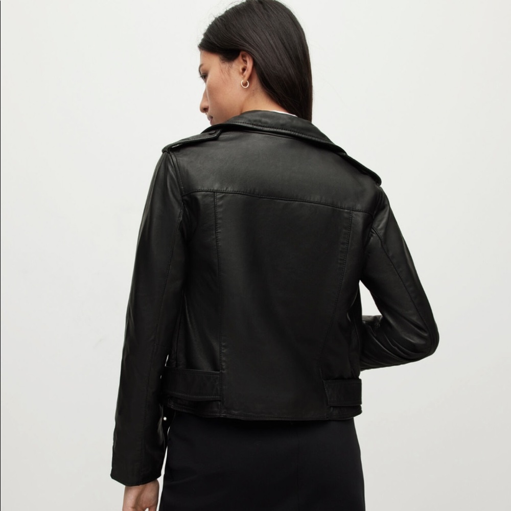 Allsaints Black Leather Balfern Jacket Sz UK 14 / US 10 - Picture 4 of 13